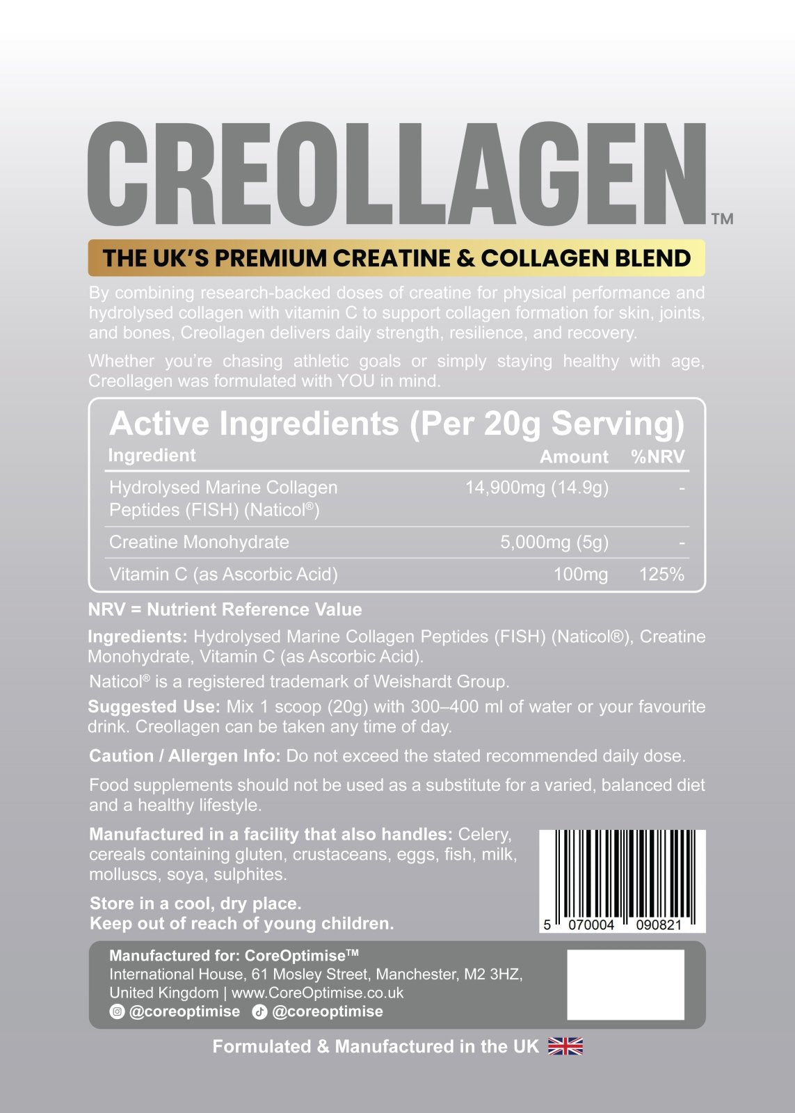 Creollagen® Unflavoured | Creatine & Marine Collagen Powder - CoreOptimise®