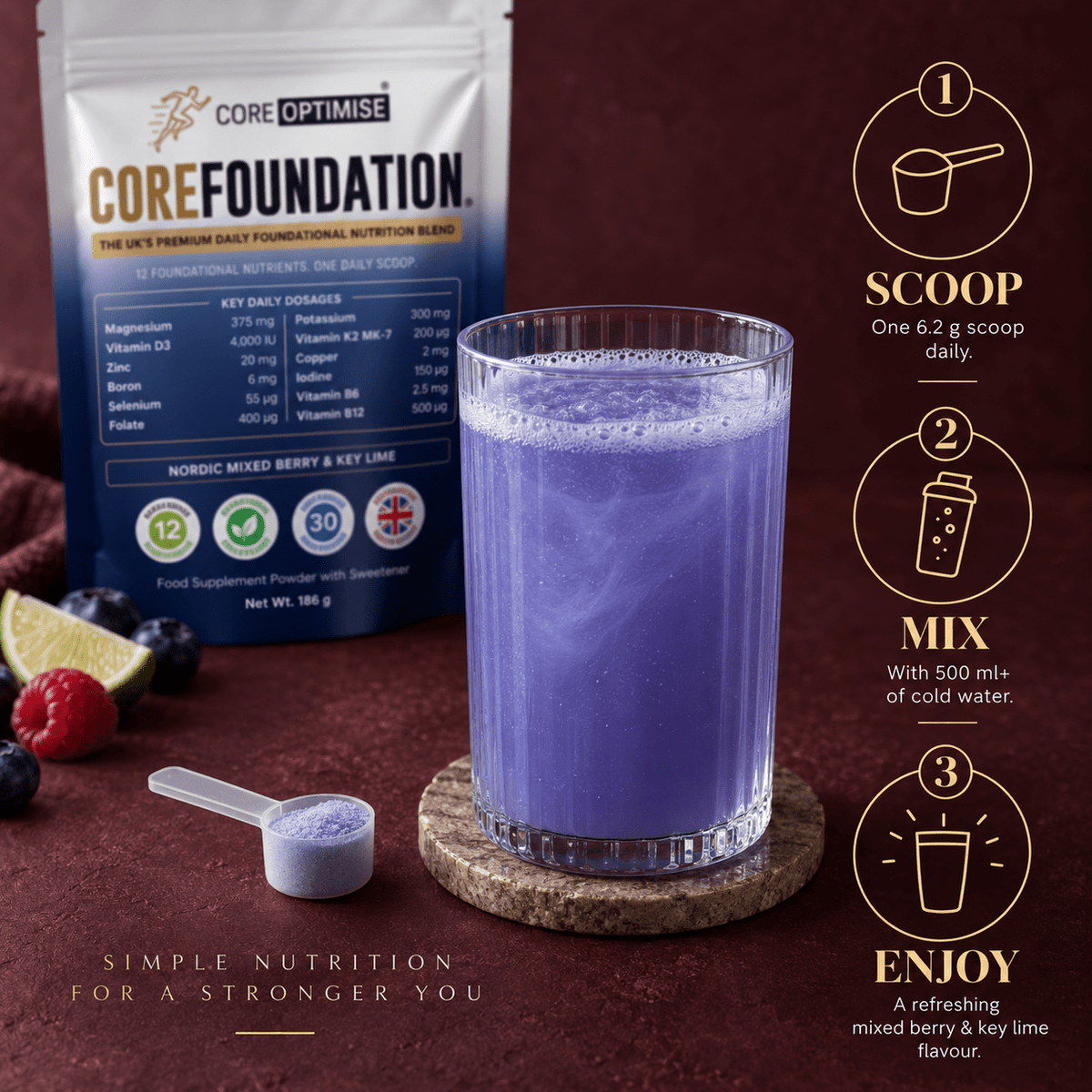 CoreFoundation® Nordic Mixed Berry & Key Lime | Daily Vitamins, Minerals & Foundational Nutrition Powder - CoreOptimise®