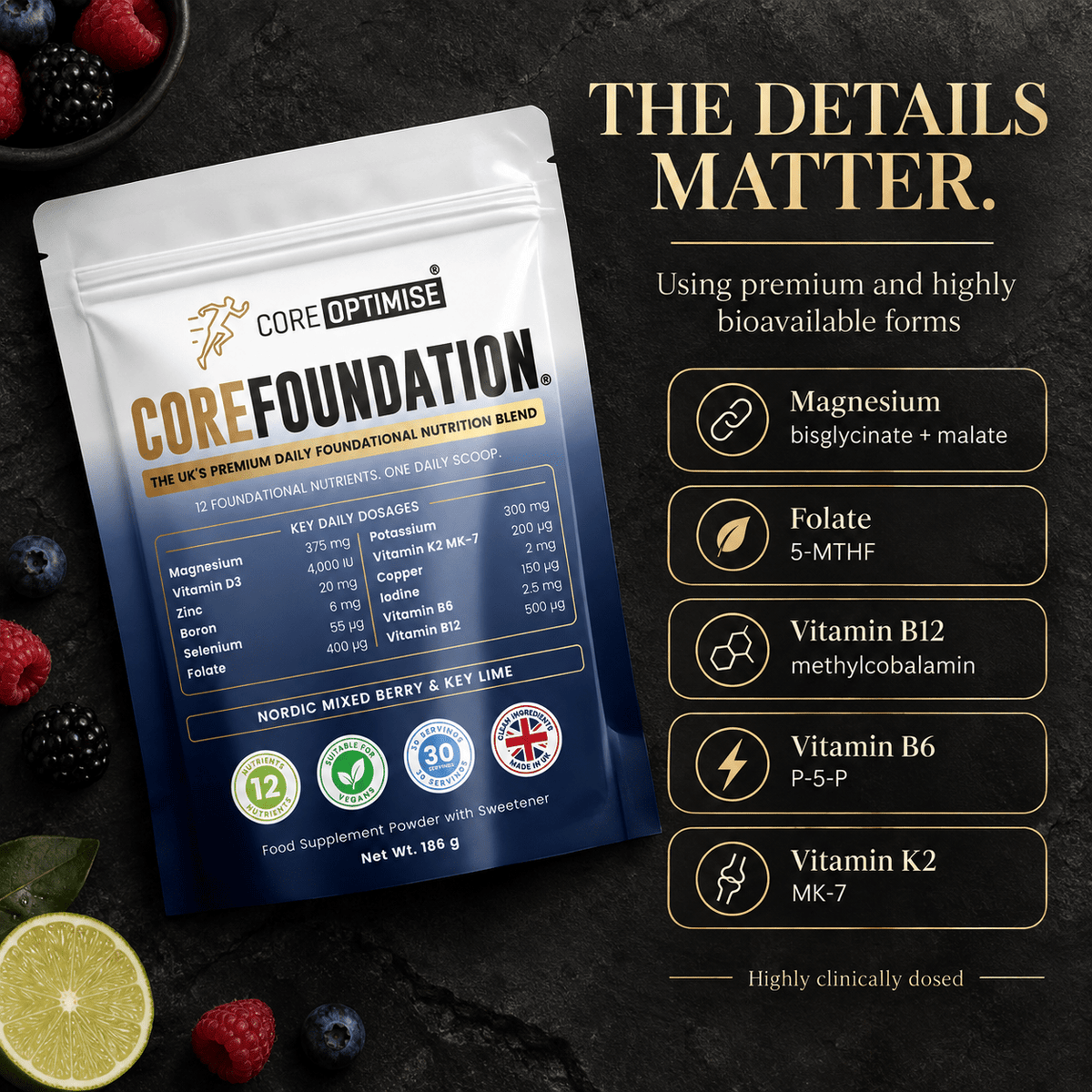 CoreFoundation® Nordic Mixed Berry & Key Lime | Daily Vitamins, Minerals & Foundational Nutrition Powder - CoreOptimise®