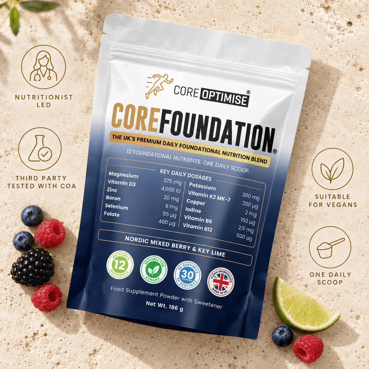 CoreFoundation® Nordic Mixed Berry & Key Lime | Daily Vitamins, Minerals & Foundational Nutrition Powder - CoreOptimise®