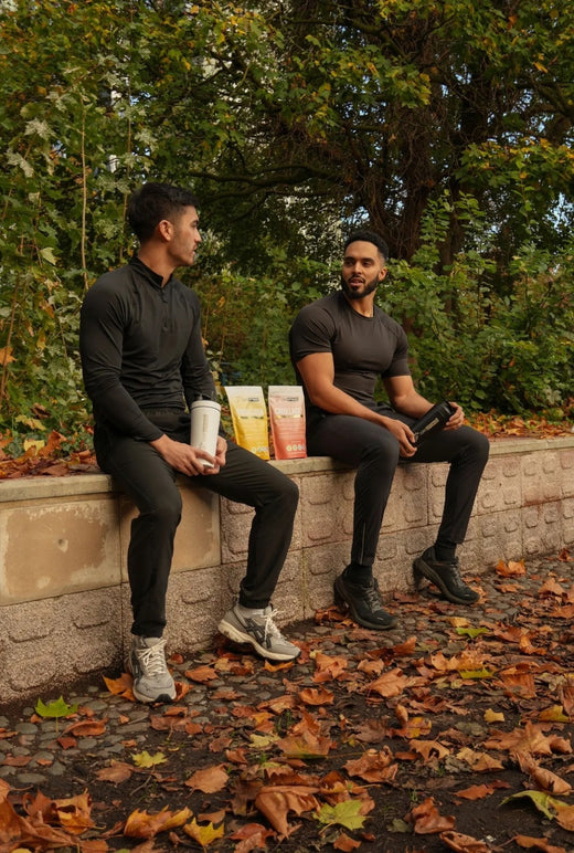 CoreOptimise founders outdoors with Creollagen products