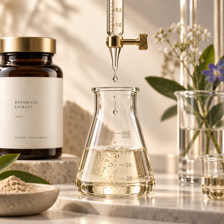 Laboratory pipette and botanical formulation scene