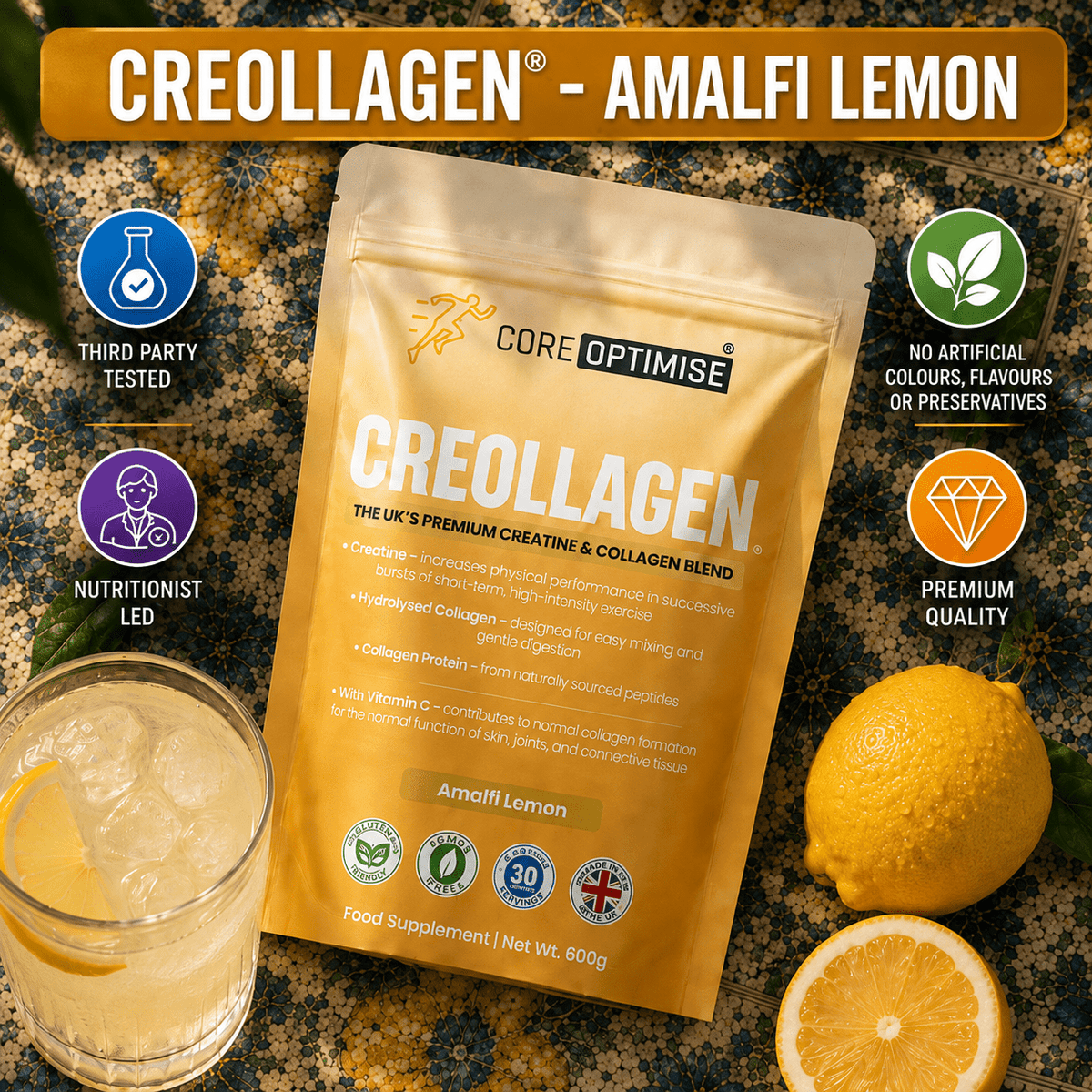 Creollagen® Amalfi Lemon | Creatine & Collagen Powder - CoreOptimise®